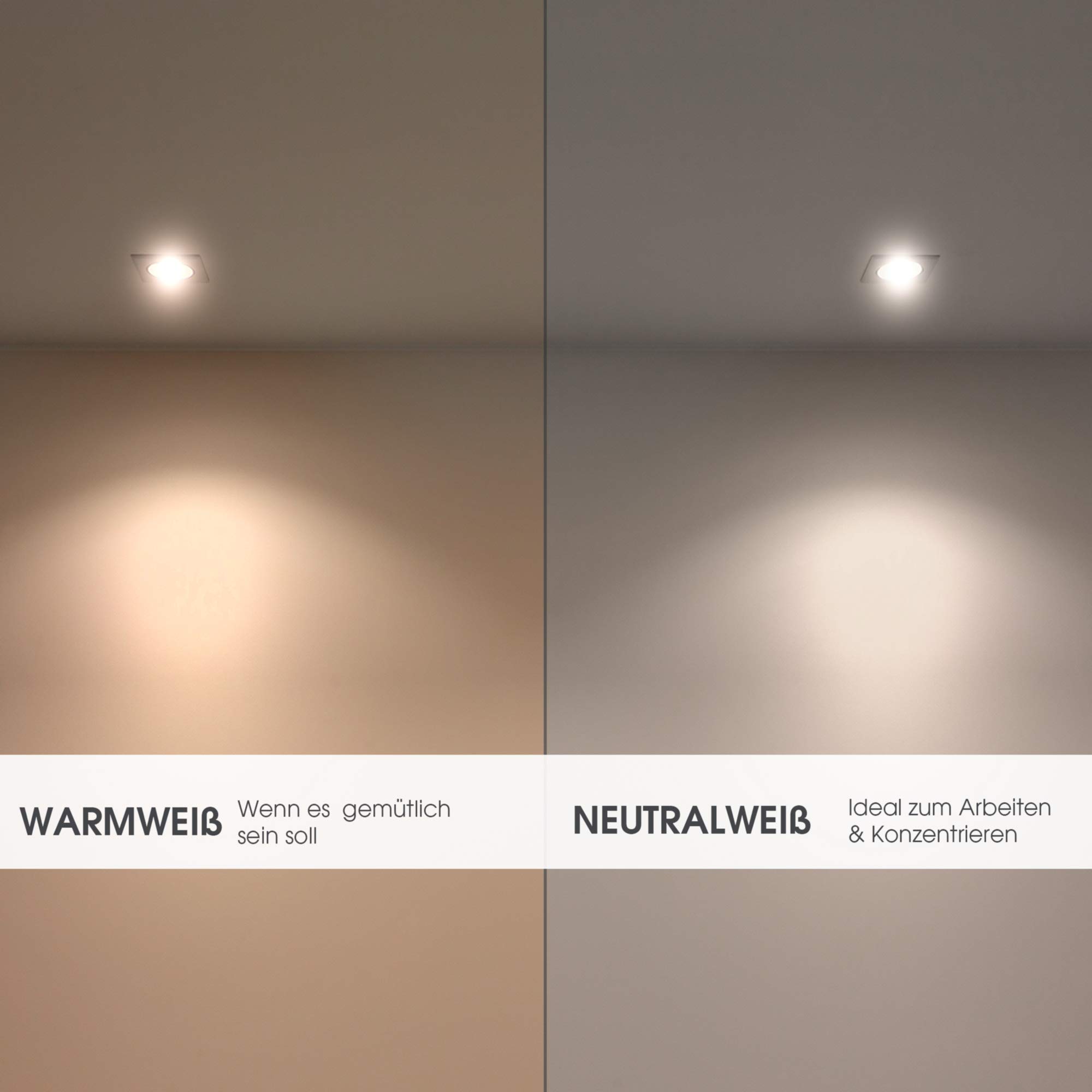 linovum 10er Set LED Einbauleuchten flach (36mm) eckig matt-weiß - Einbaustrahler Set mit LED Modul wechselbar 4W warmweiß
