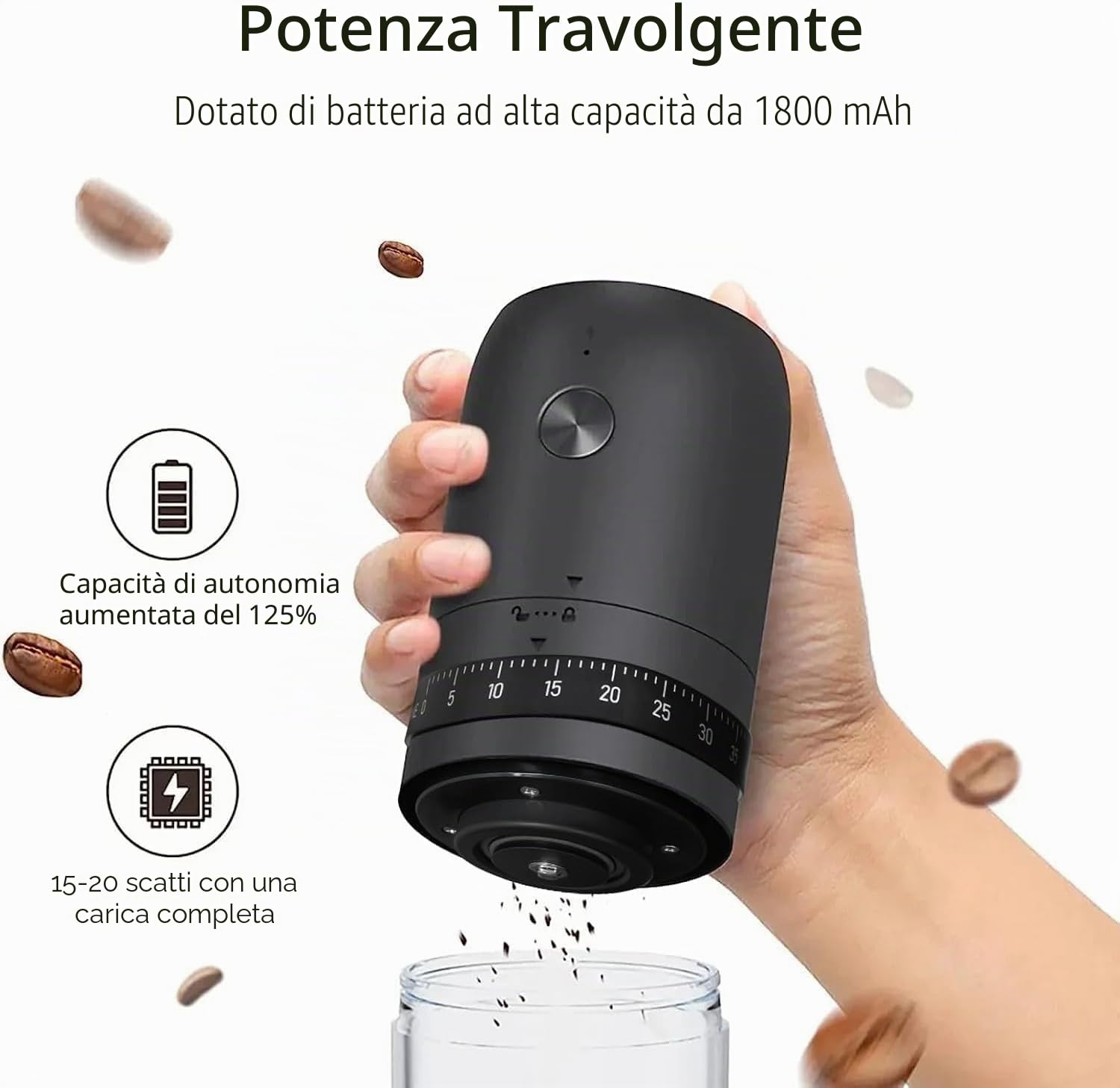 Macinacaffè Elettrico Portatile, Piccolo Coffee Grinder Elettrico Senza Fili, 40 Impostazioni Regolabili, Macina Caffè Chicchi Ricaricabile con Macine in Ceramica per Viaggi Campeggio Ufficio