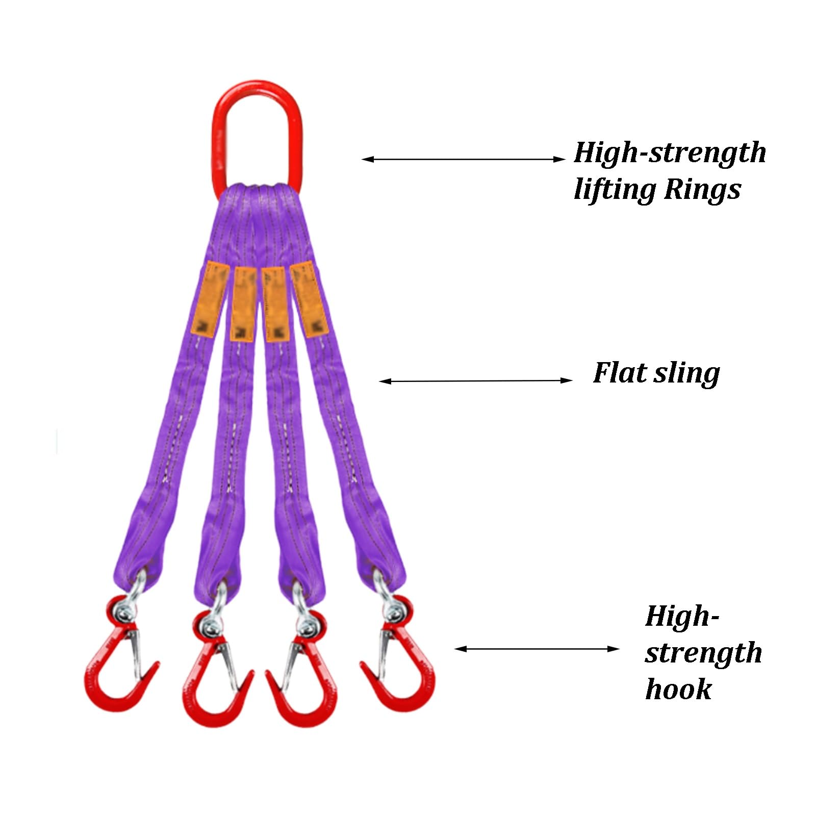 4-strängiger Hebegurt-Satz Mit Haken, Polyester-Hebegurte, Tragfähigkeit 2000 Kg (4409 Lbs), Motorenhebekette Aus Legiertem Stahl (Güteklasse 80), Hebebänder(1m)