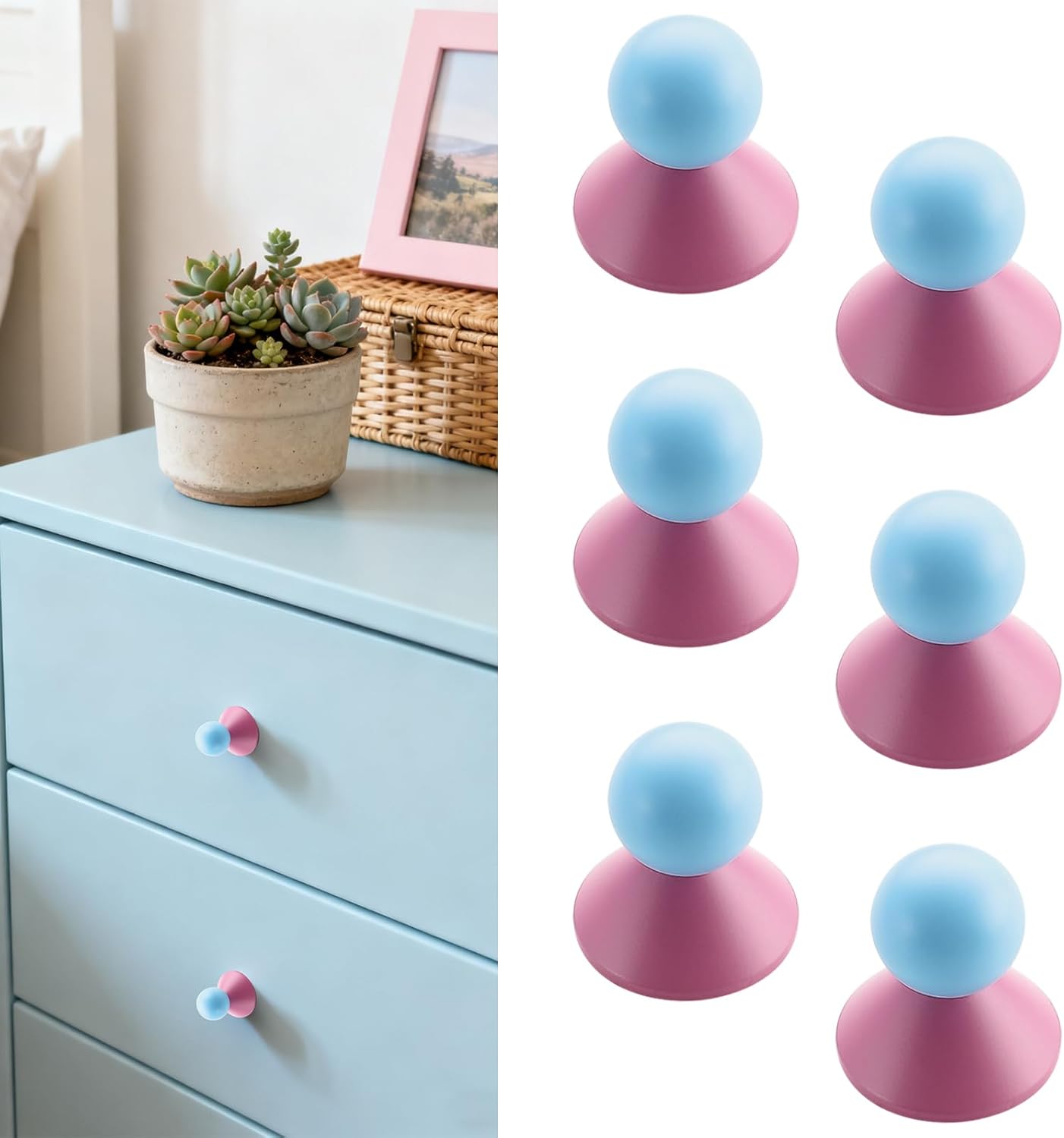 6 Pack Adhesive Knobs Black Peel and Stick Cabinet Handles Stick on Drawer Pulls Removable Adhesive Attached Sliding Mirror Knobs Screwless No Drill Pulls for Dresser Closet Containers Lid