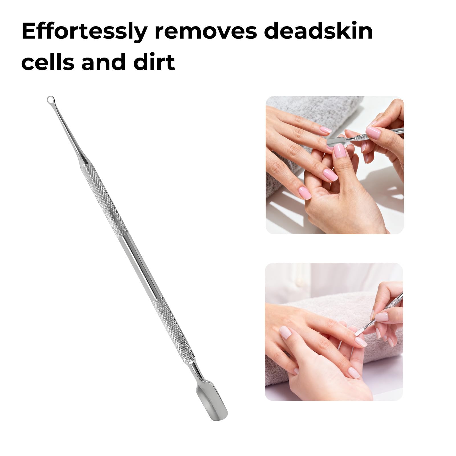 Nevoluxer Dual Head Cuticle Pusher & Remover Tool, Stainless Steel Nail Cuticle Pusher for Manicure Pedicure Home Use - Image 2