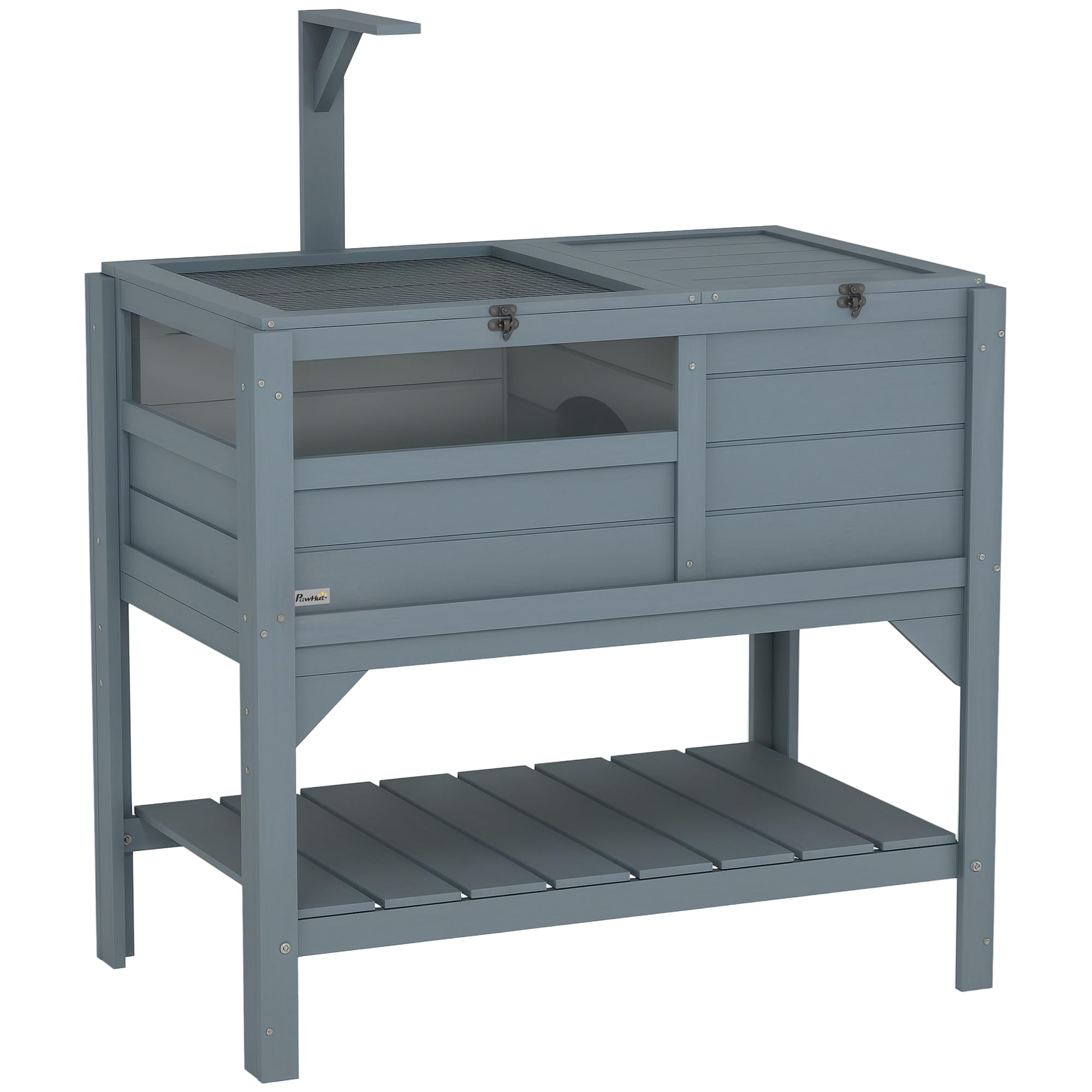 PawHut Recinto per Tartarughe su Gambe con Ripiano Portaoggetti in Legno d'Abete per Interno ed Esterno, Dimensioni 103H x 84L x 51W cm, Grigio