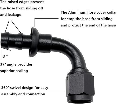 Miniatura 3 de YSIL 10AN hembra a 58 "manguera ID Barb 45 grados giratorio aluminio empuje bloqueo manguera extremo montaje para goma línea de combustible negro
