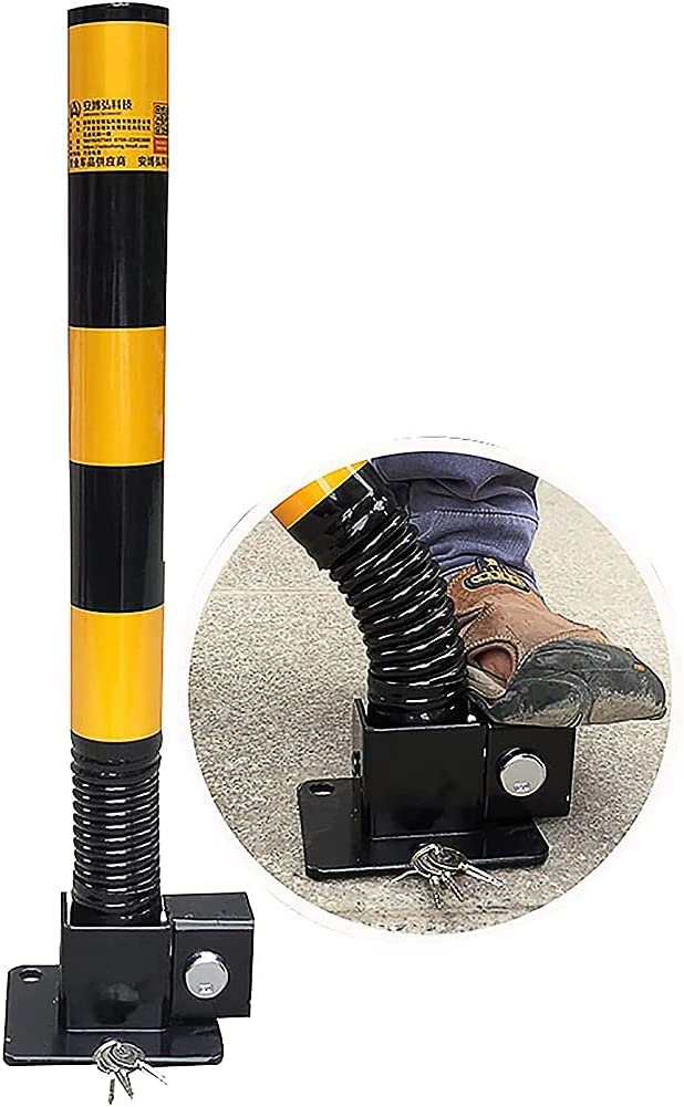 Safety Bollard Traffic Delineator Post, Security Posts for Driveways Garage Parking Assist Lockable Parking Barrier Folding Easy Installation with Keys