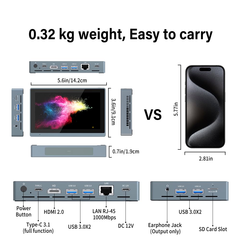 PC Mini Desktop Mini PC Celeron N5095 8GB RAM 128GB ROM con Ventola, Mini Computer Win 11 PRO con Schermo Tattile 5.5 Pollici, Doppio Display Output 4 K a 60 Hz, WiFi5 Gigabit Ethernet