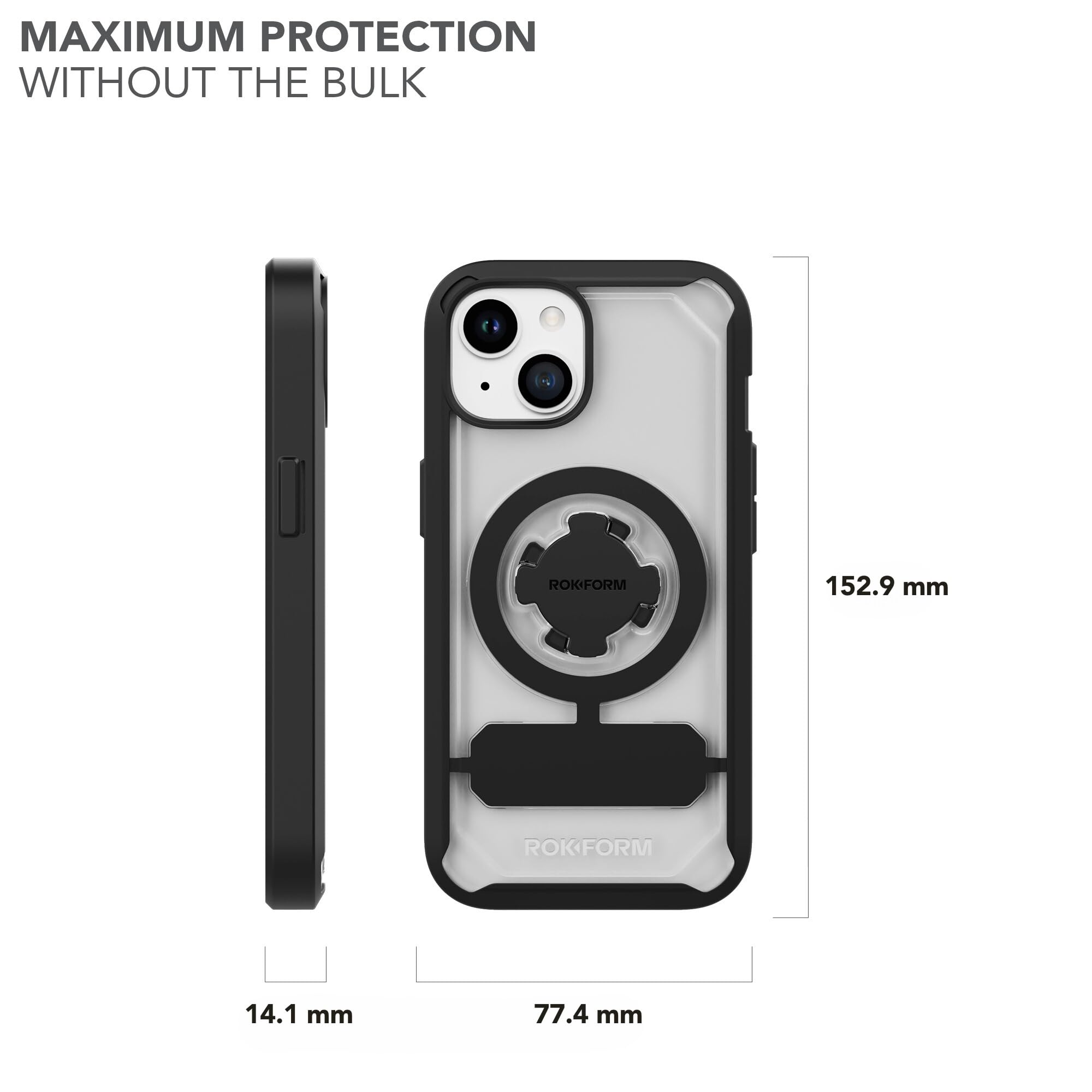 Rokform - Custodia per iPhone 15, serie Crystal, cover magnetica trasparente per iPhone 15 con chiusura a torsione RokLock, armatura sottile testata a goccia (trasparente)