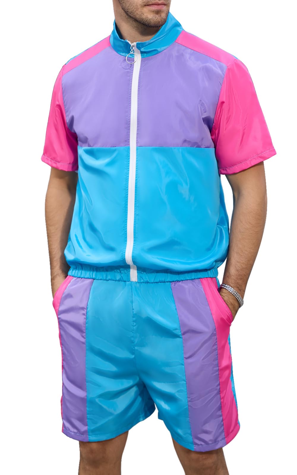 Yisfri Men's 80s 90s Outfit Vintage Windbreaker Jacket Track Suit Disco  Outfits Workout Set