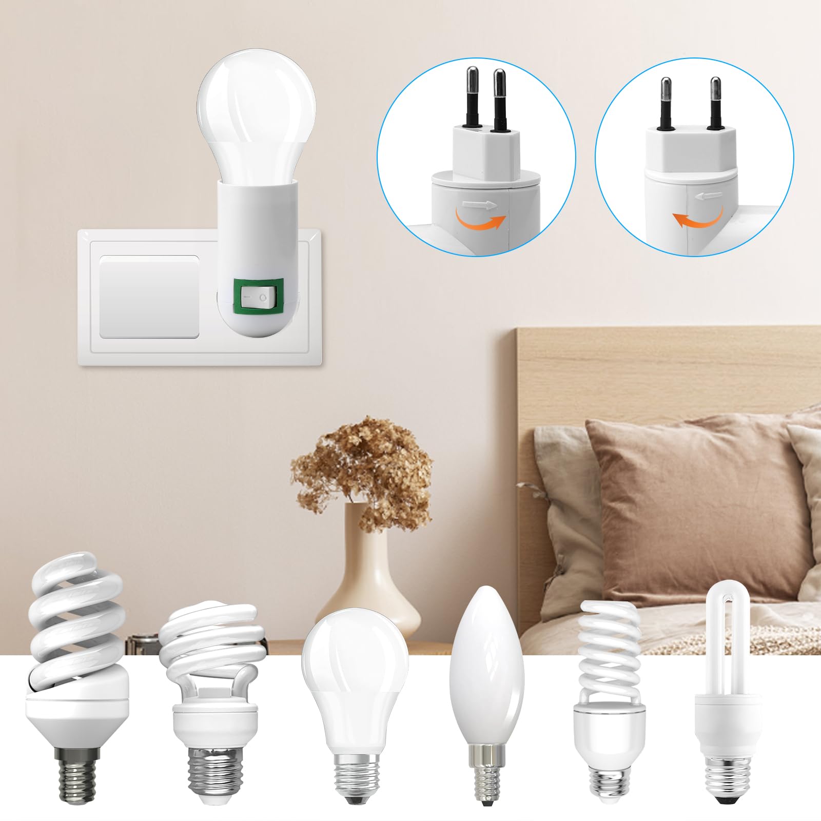 HENGBIRD 2 sztuki oprawek E27 do lampy 360° regulowana oprawa lampy z przełącznikiem, wtyczka EU, gniazdo wtykowe do żarówki, lampy ściennej, adapter cokołowy, lampa kuchenna, konwerter