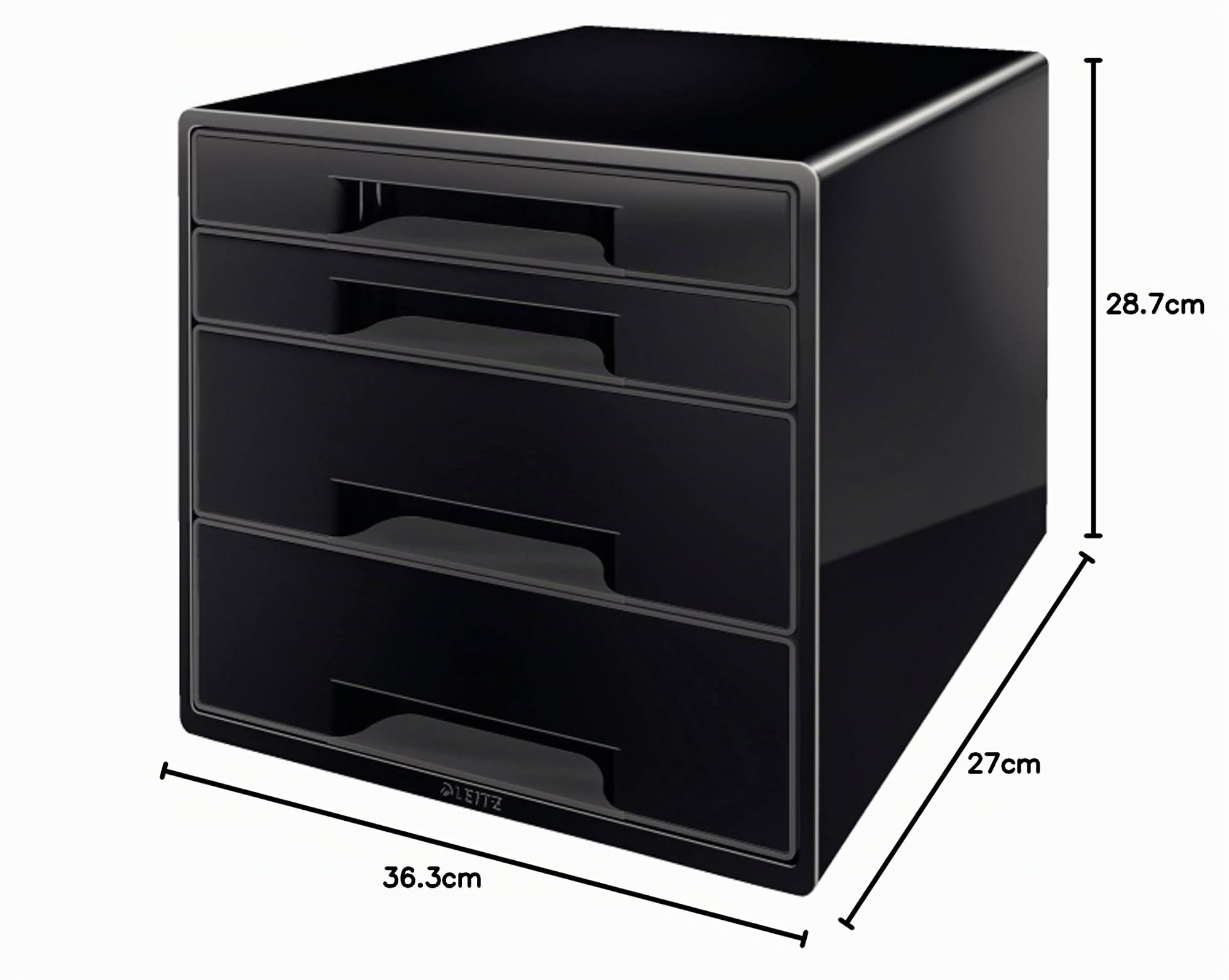 Leitz WOW Cube Cassettiera a 4 Cassetti, Organizer per Riporre Documenti, Cataloghi e Riviste in Formato A4, Adatta per Casa e Ufficio, Nero, 52521095
