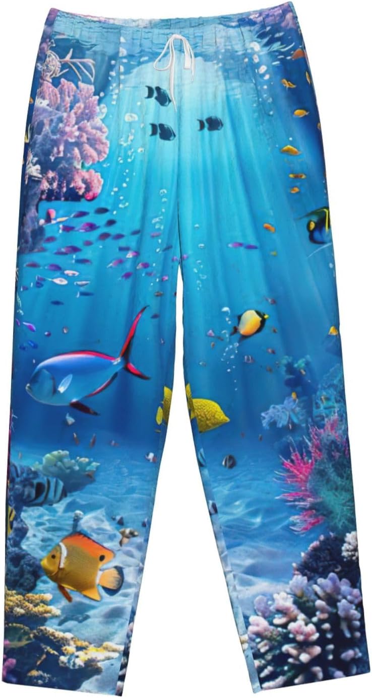 Colorful Ocean Theme Print Fashion Cozy Womens Flannel Pajama Pants,Perfect For Christmas And Everyday Wear