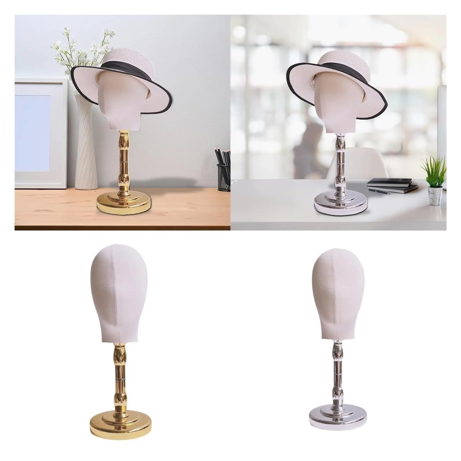 Mannequin Head Wig Display Head Hat Rack,Wig Stand,Multipurpose, Home Decor,Hat Display Stand Manikin Head for Hats Wig(Glod Base)