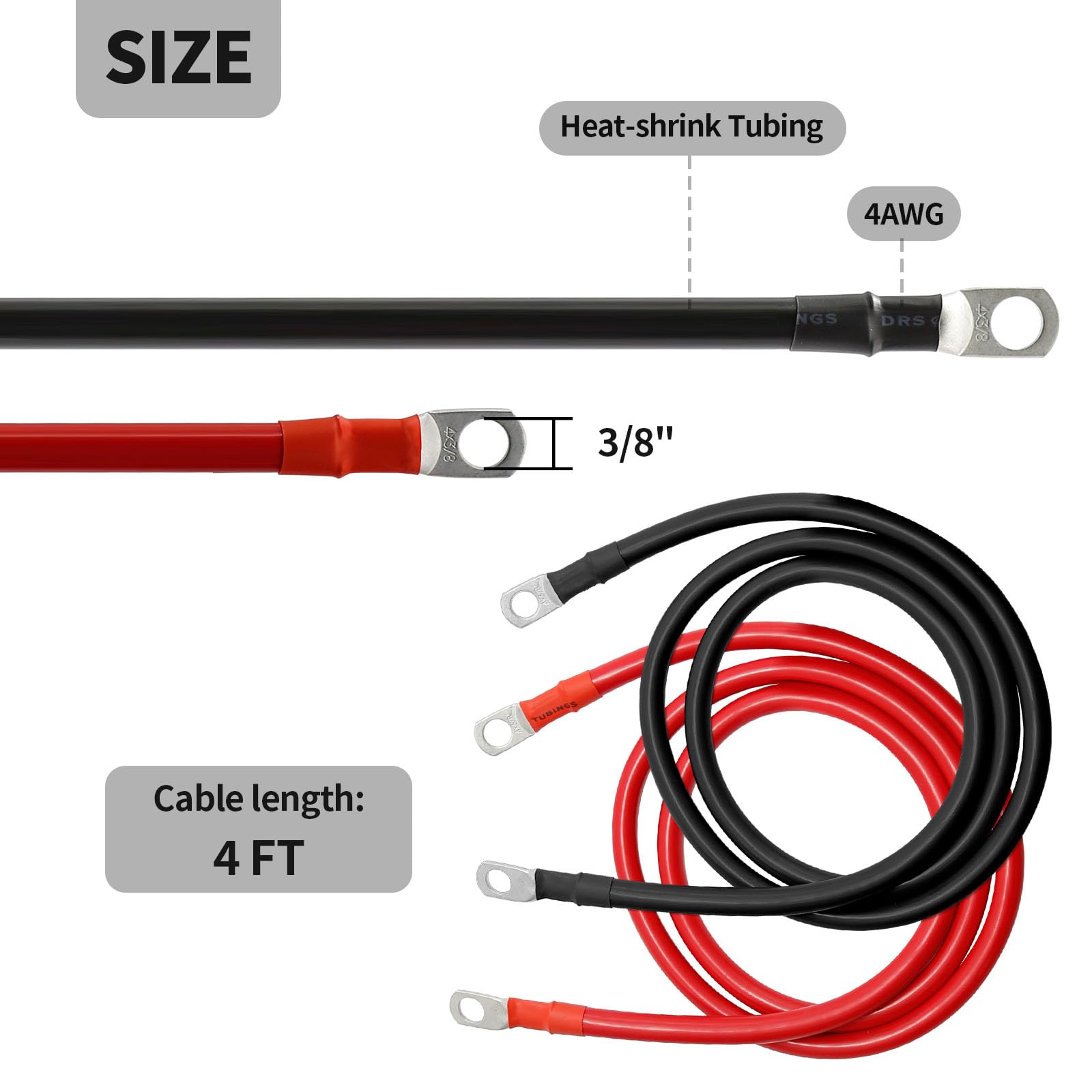 Coppia Cavi Batteria 10 AWG – Rosso E Nero – Rame Puro Con Isolamento PVC – 50 Cm – Per Auto, Moto, Camper, Solare - 3