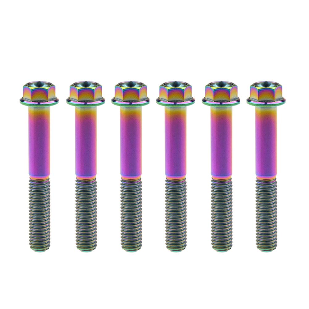 DWAMMEBRS M8x15-65mm Flange Hex Head Screws Pich 1.25mm Pack of 6 for Motorcycle Bike Parts(Rainbow,M8x50mm)