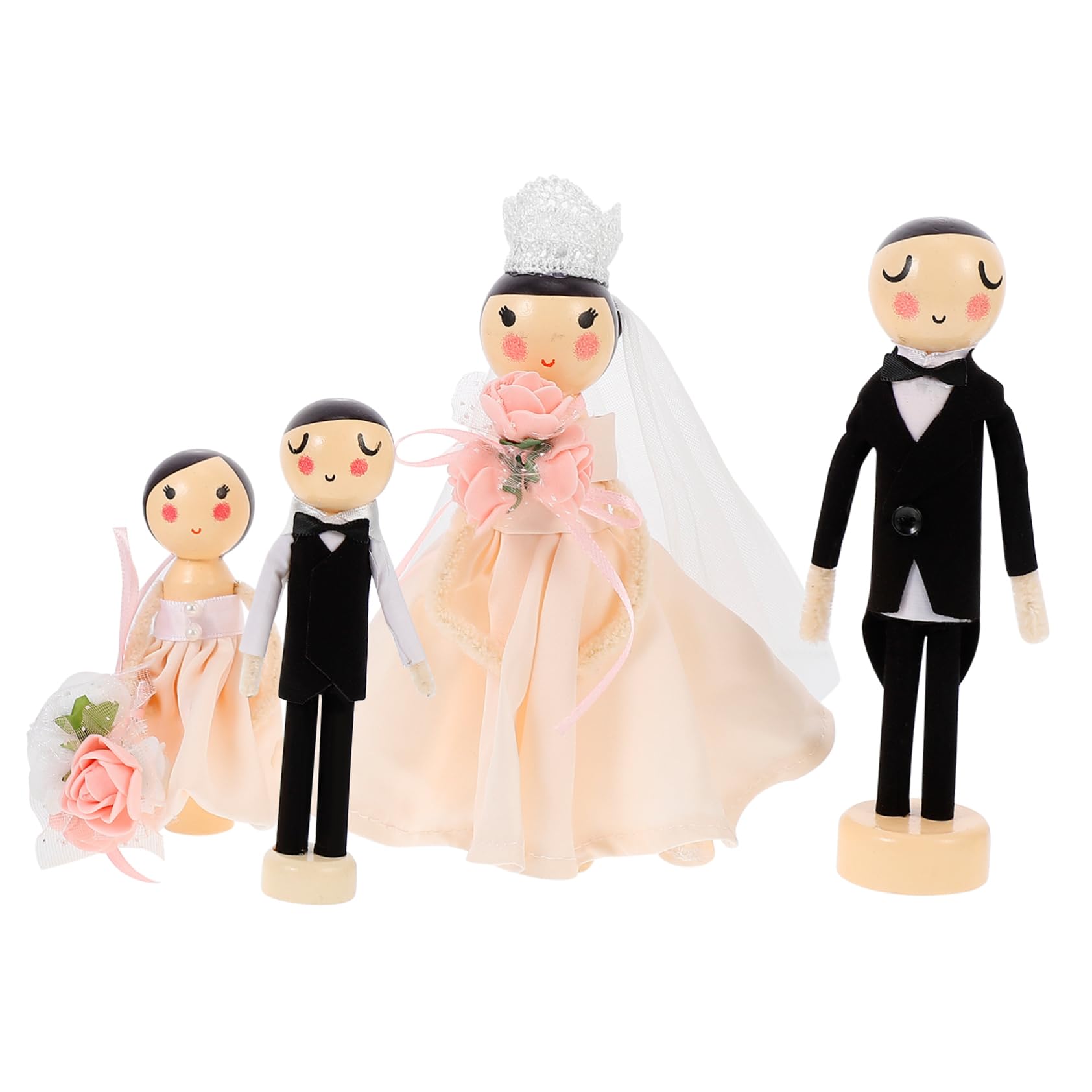 4 Stück Kleiner Hochzeitspaar Statuen für Dekoration | Hochzeitsdeko, Kleine Figuren als Tisch oder Zaunakzent, Paar und Blumenmädchen Motiv