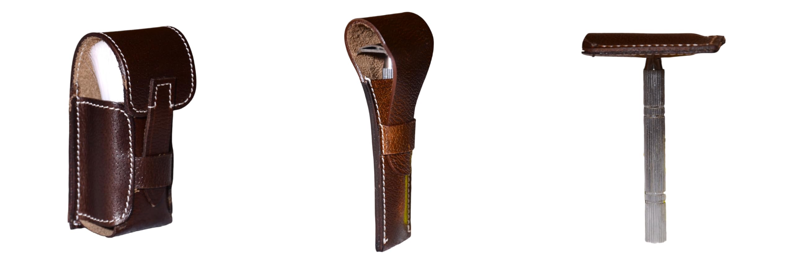 Neceser unisex de piel de búfalo de alta calidad, kit de viaje, kit de afeitado, accesorios de 3 artículos de cuero: estuche para cepillo de afeitar, estuche protector de viaje,