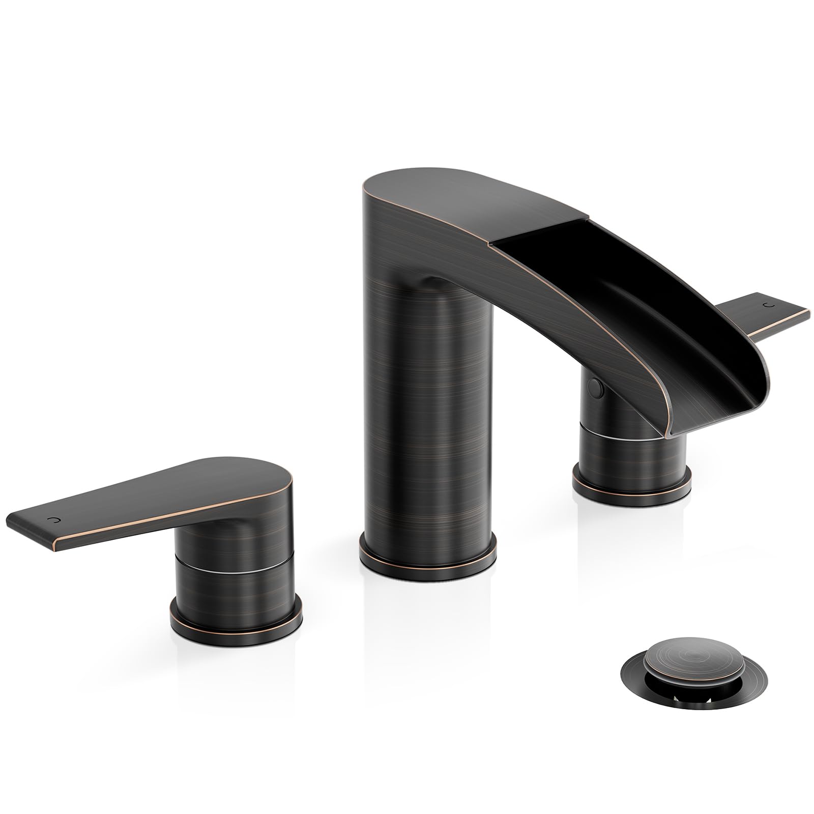 Phiestina Waterfall Oil Rubbed Bronze Bathroom Faucet, Widespread 3 Hole 8 Inch Modern Bathroom Faucet with Pop Up Drain and Water Supply Line, NS-WF005-ORB