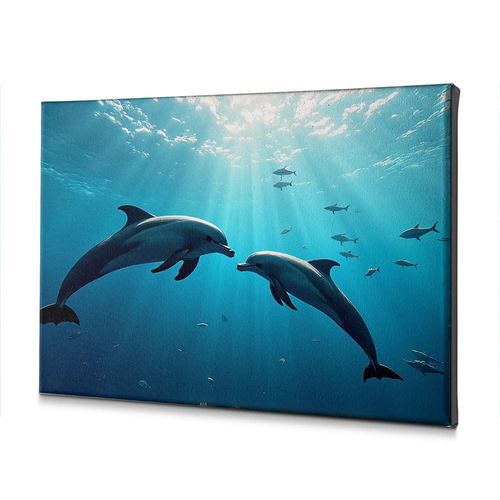 Toile dauphins 40x60cm tableau rustique décoration murale salon mer