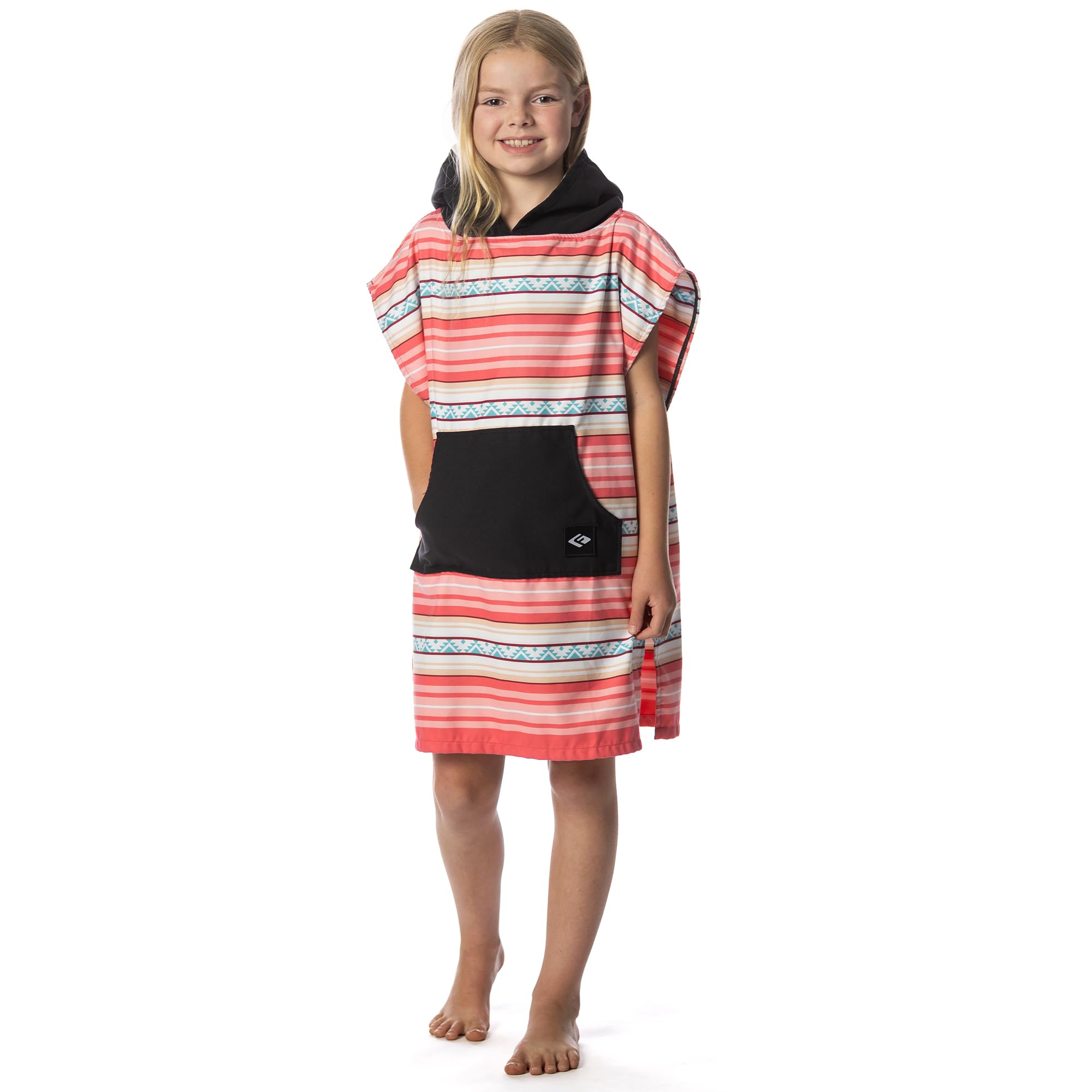 Flow Changing Poncho for Kids with Hood for Swim and Beach (Laguna Pink, M)
