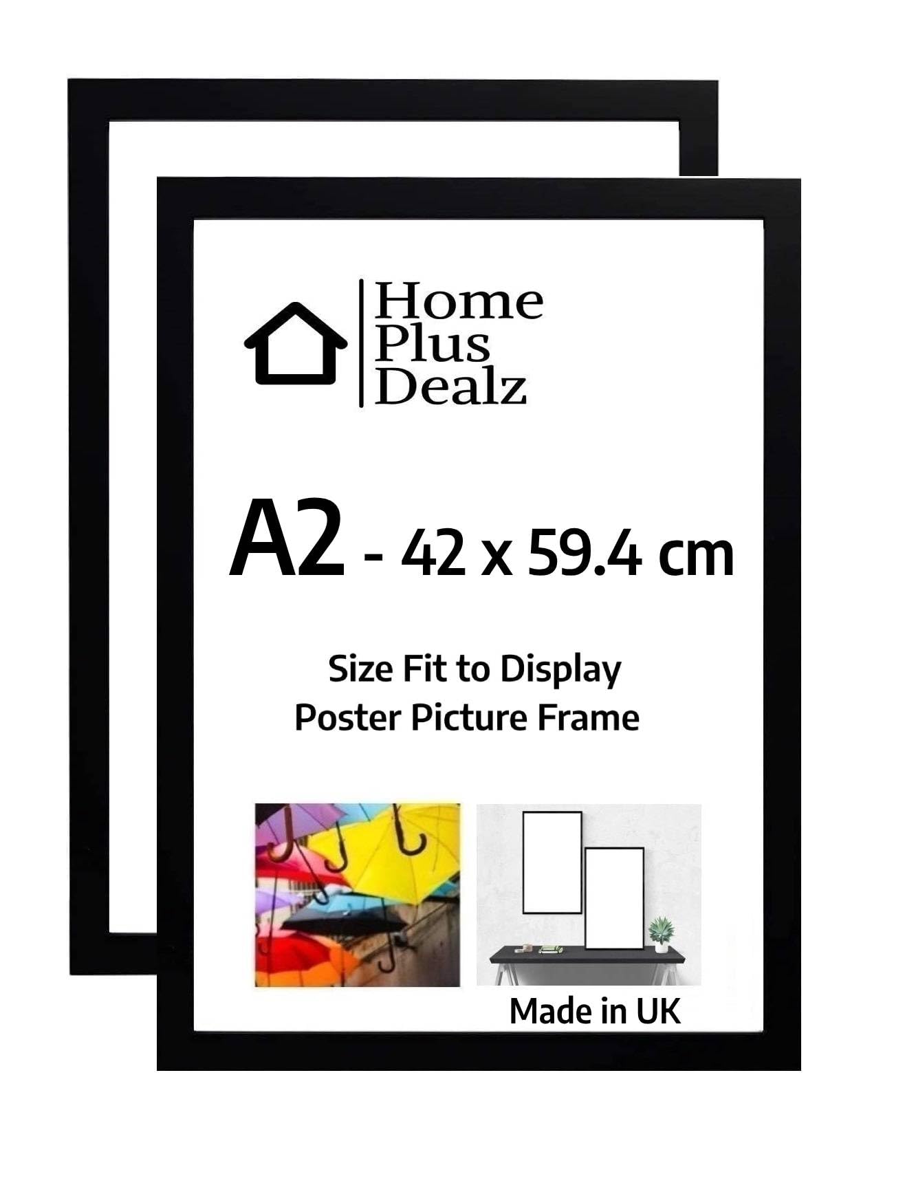 Home Plus Dealz Ltd Picture Frame A2-42 x 59.4 cm (Set of 2) Decorative Wall Photo Frame in MDF with Clear Aclyric Glass - Black Matte Poster Frame