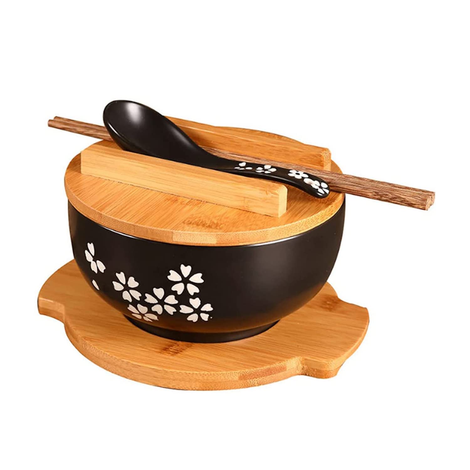 Amazon.com | YingXue Ceramic Sakura Ramen Bowl (1000ml) with Lid