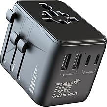 70W International European Travel Plug Adapter - HICHOR Fast Universal Travel Plug Adapter for US to Europe Worldwide Adaptor 1 AC Outlet 2 Type-A 3 Type-C EU UK Spain Australia Ireland Italy