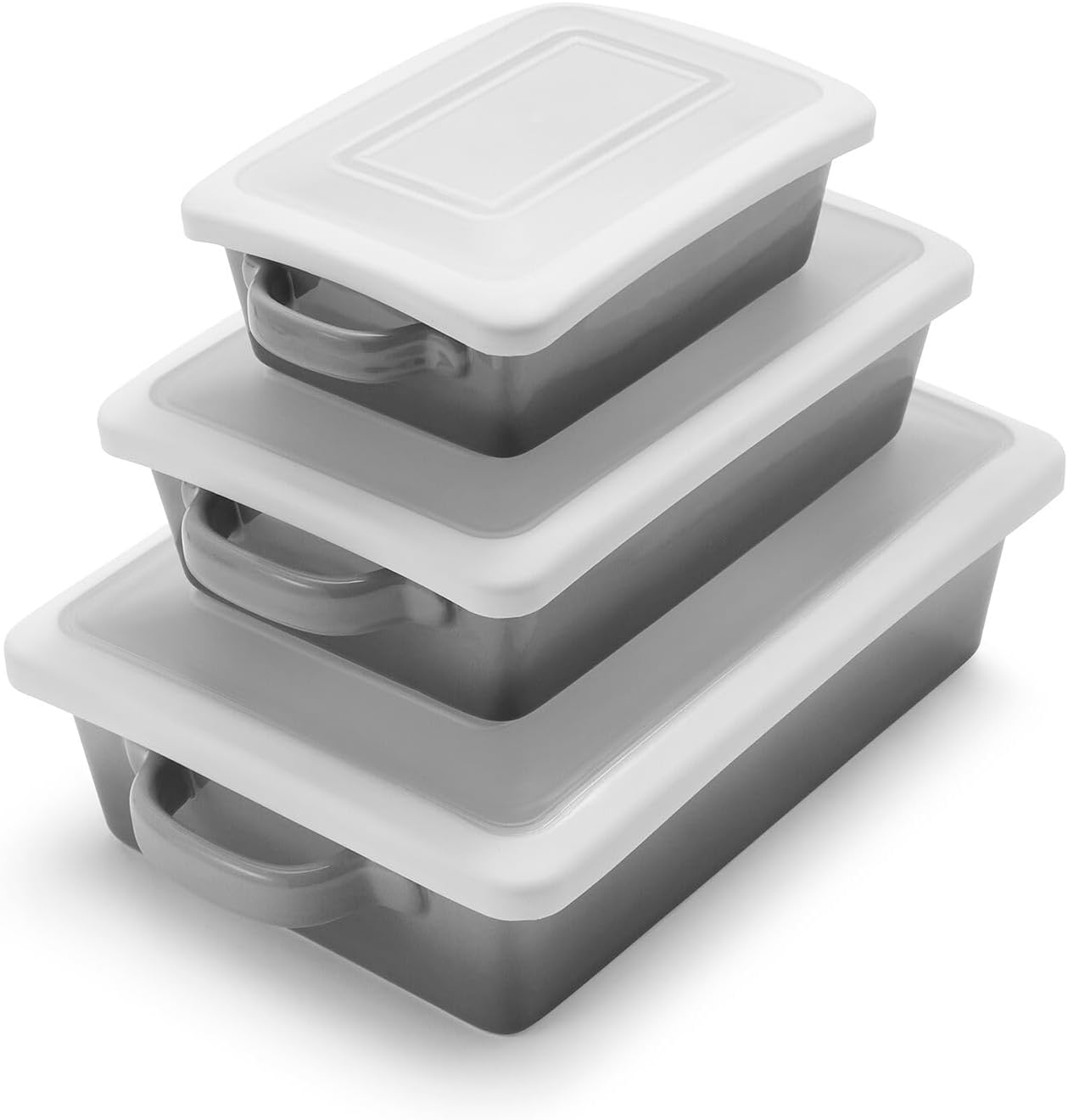 Sur La Table Stoneware Bakers with Lids, Set of 3, Gray