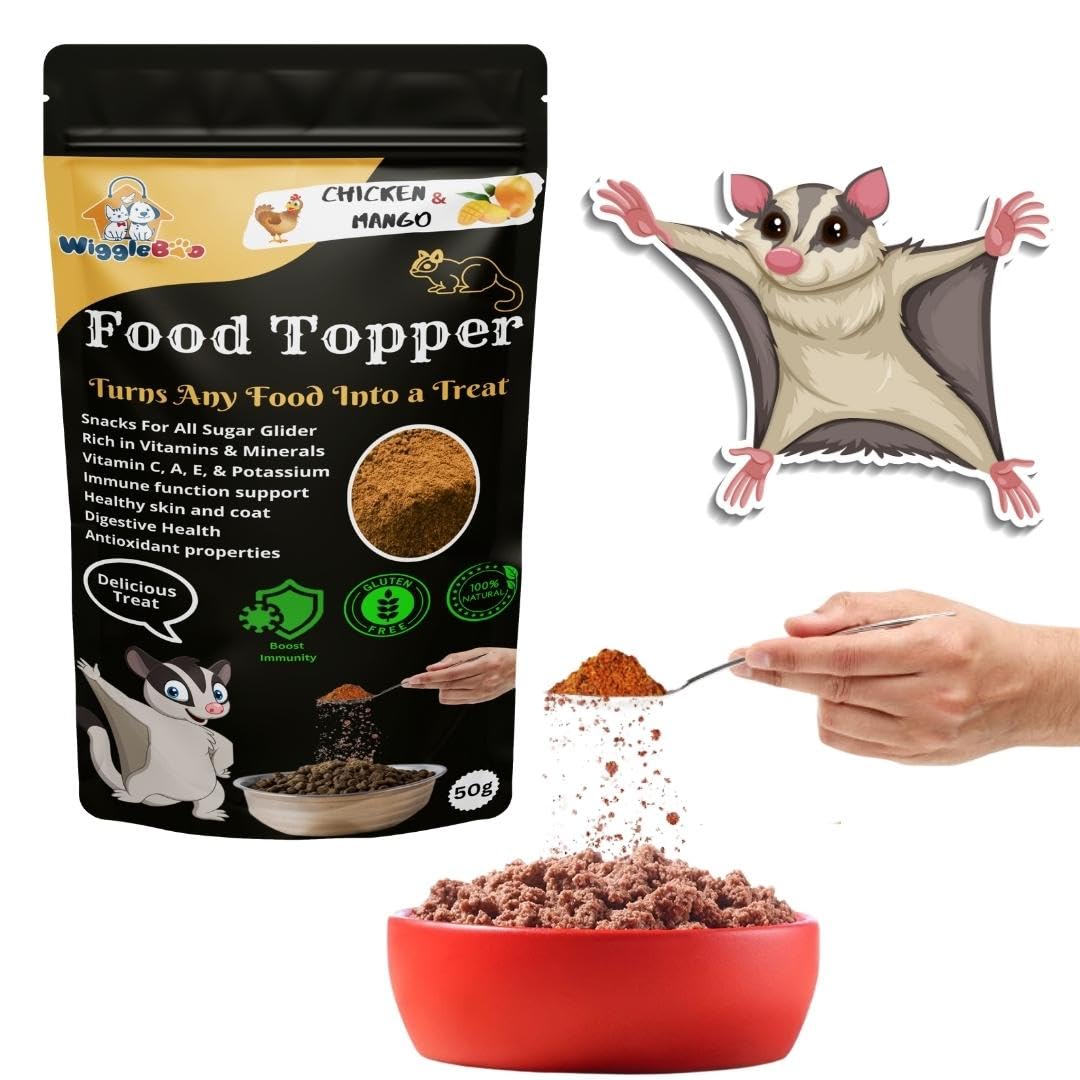 WiggleBoo Magical Sugar Glider Food Topper || Joy of Best Taste || Grain Free & Protein Rich || Natural Dewormer || 50g (Chicken & Mango)