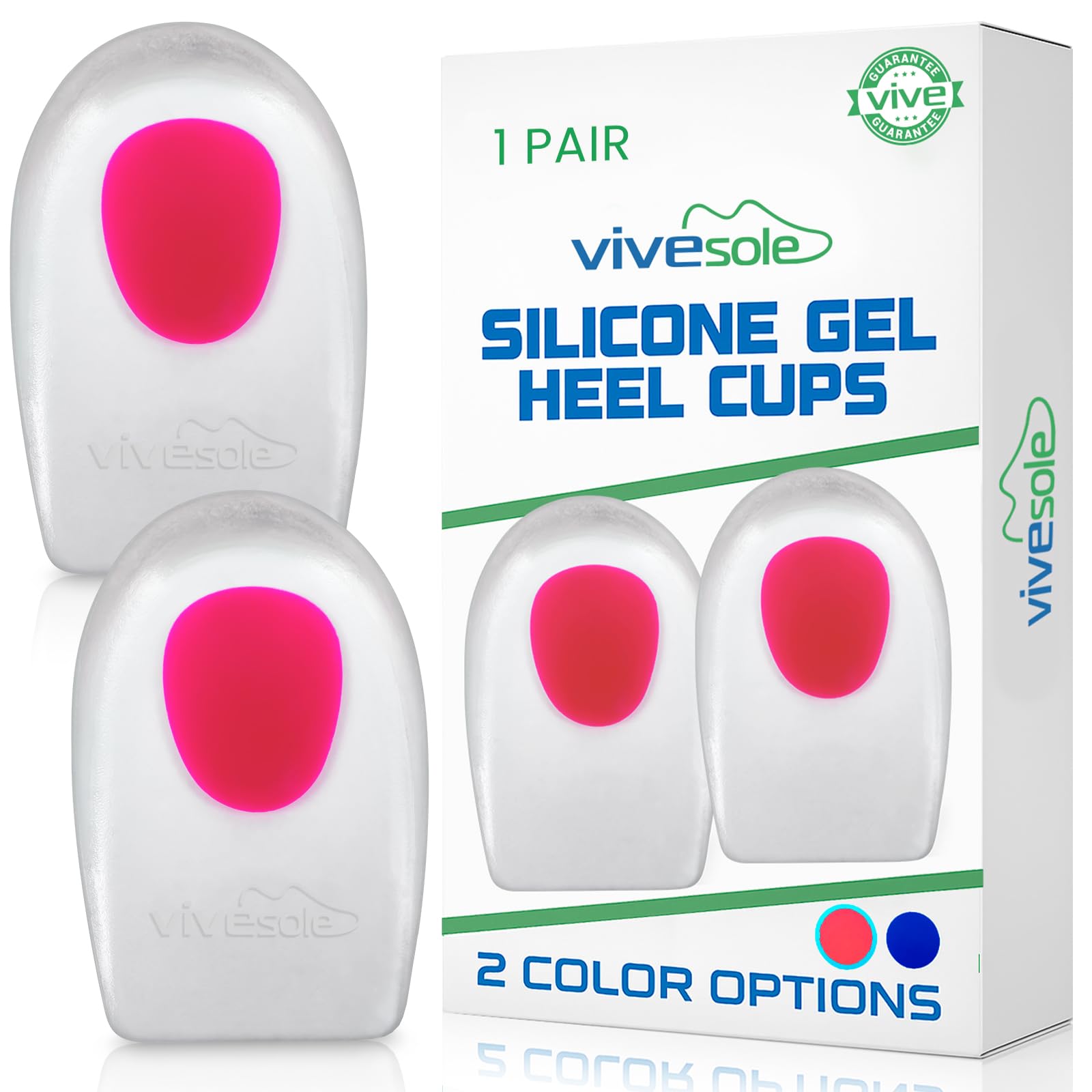 ViveSole Gel Heel Cups (Pair) - Silicone Cushion Insert Pads for Pain Relief, Plantar Fasciitis, Heel Spurs, Shoes, Achilles Treatment - Foot Comfort Support Protectors for Women, Men(Pink, Small/Med)