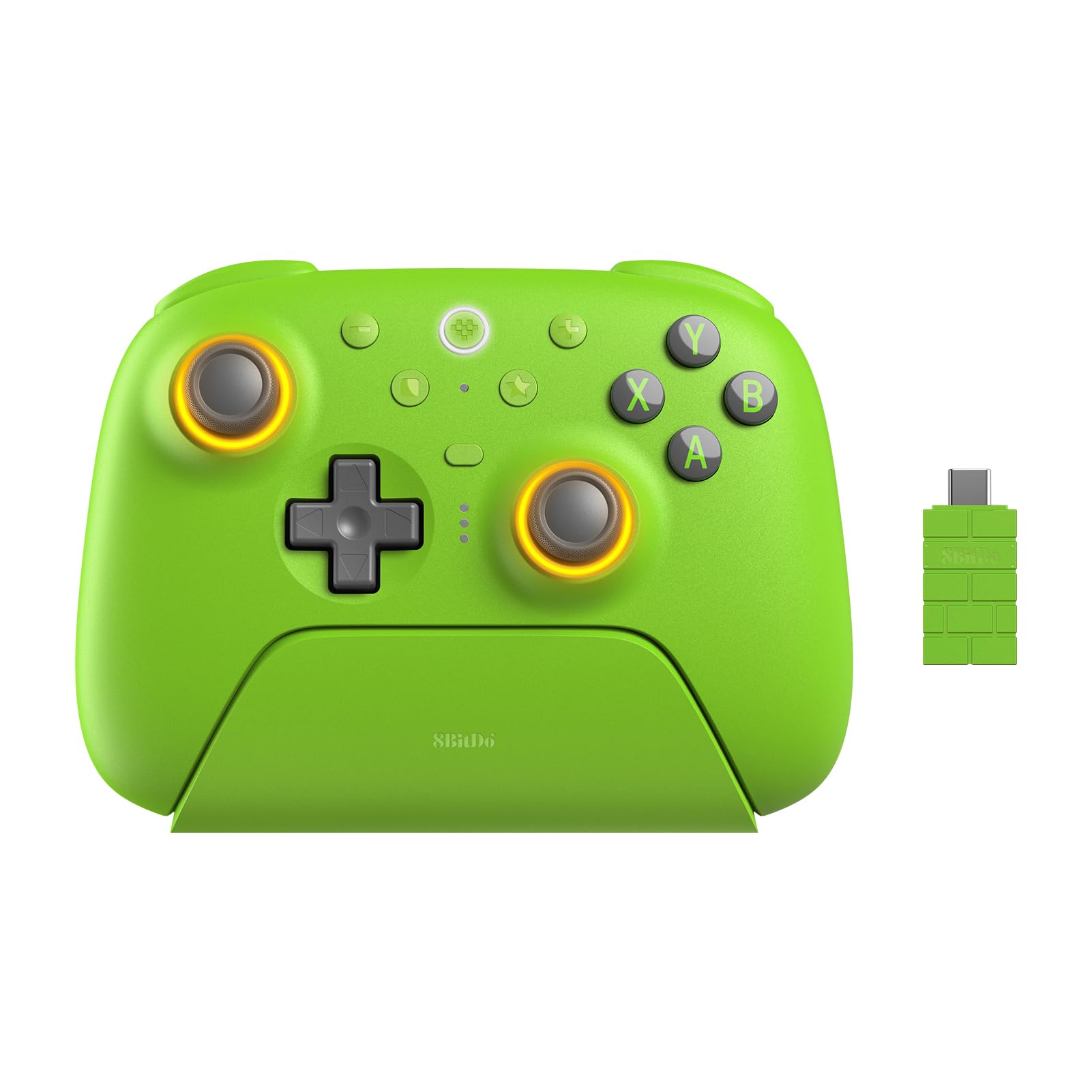 8Bitdo Ultimate 2 Wireless Gaming Controller with TMR Joysticks, Switchable Hall Effect/Tactile Triggers, 8Speed Wireless Tech, Charging Dock, RGB Fire Ring for PC & Android - Green