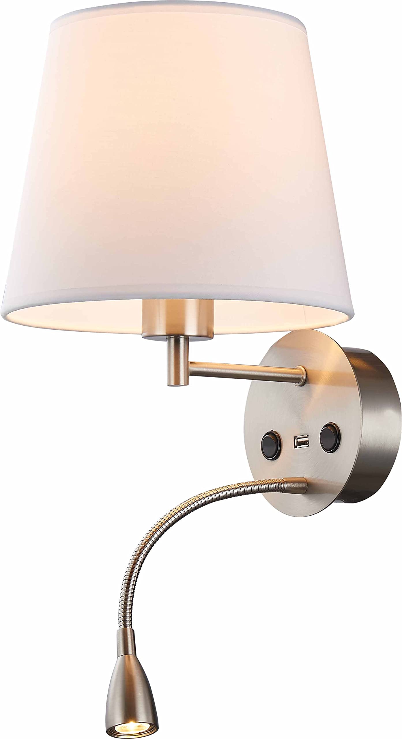 Mantra Iluminación. Modelo CAICOS. Aplique de pared con lector y conector USB fabricado en hierro y aluminio acabado en color níquel satinado