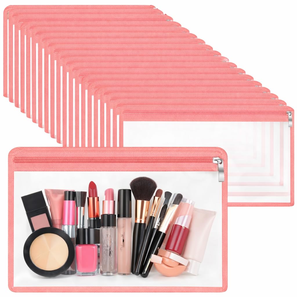 RAAHII 10 pieceMultipurpose Zip Lock Pouch for Jewellery, Makeup, Travel,Stationery and Storage – Transparent Zipper Organizer Bags for Women, Cosmetics & Accessories (10, Pink)-image-15