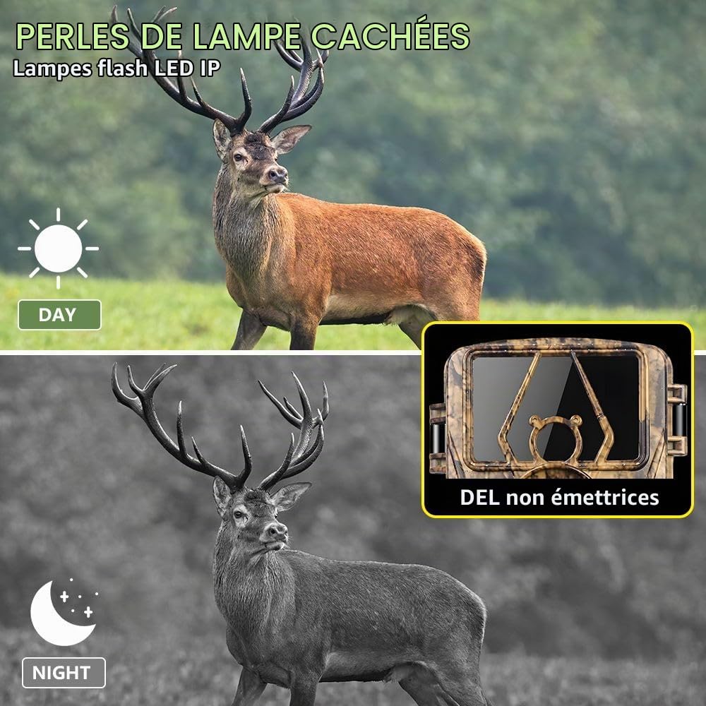 Caméra de Chasse 8K 60MP Full HD Camera Chasse avec Carte SD 32GB Nocturne Activé par Le Mouvement Infrarouge Surveillance Exterieur Grand Angle 120° Distance de Déclenchement 20m IP66 Étanche