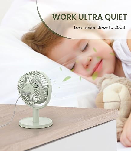 Miniatura 4 de LEMOISTAR Pequeño ventilador personal alimentado por USB con 4 velocidades, ventiladores de escritorio portátiles con rotación de 310, mini
