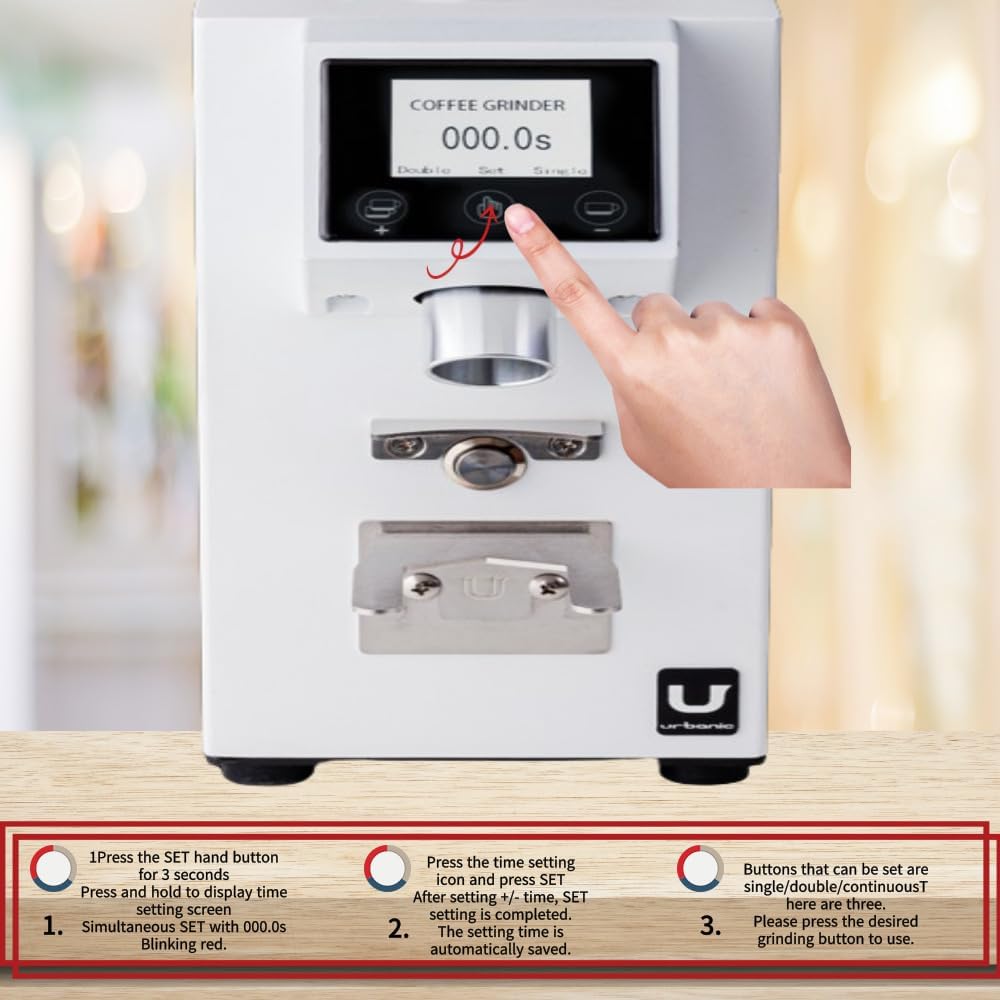 Urbanic 090 Electric Coffee Grinder (110~220v) / straight Titanium burr 60mm/ (White) / (Made in Korea), 125*125*39(mm)
