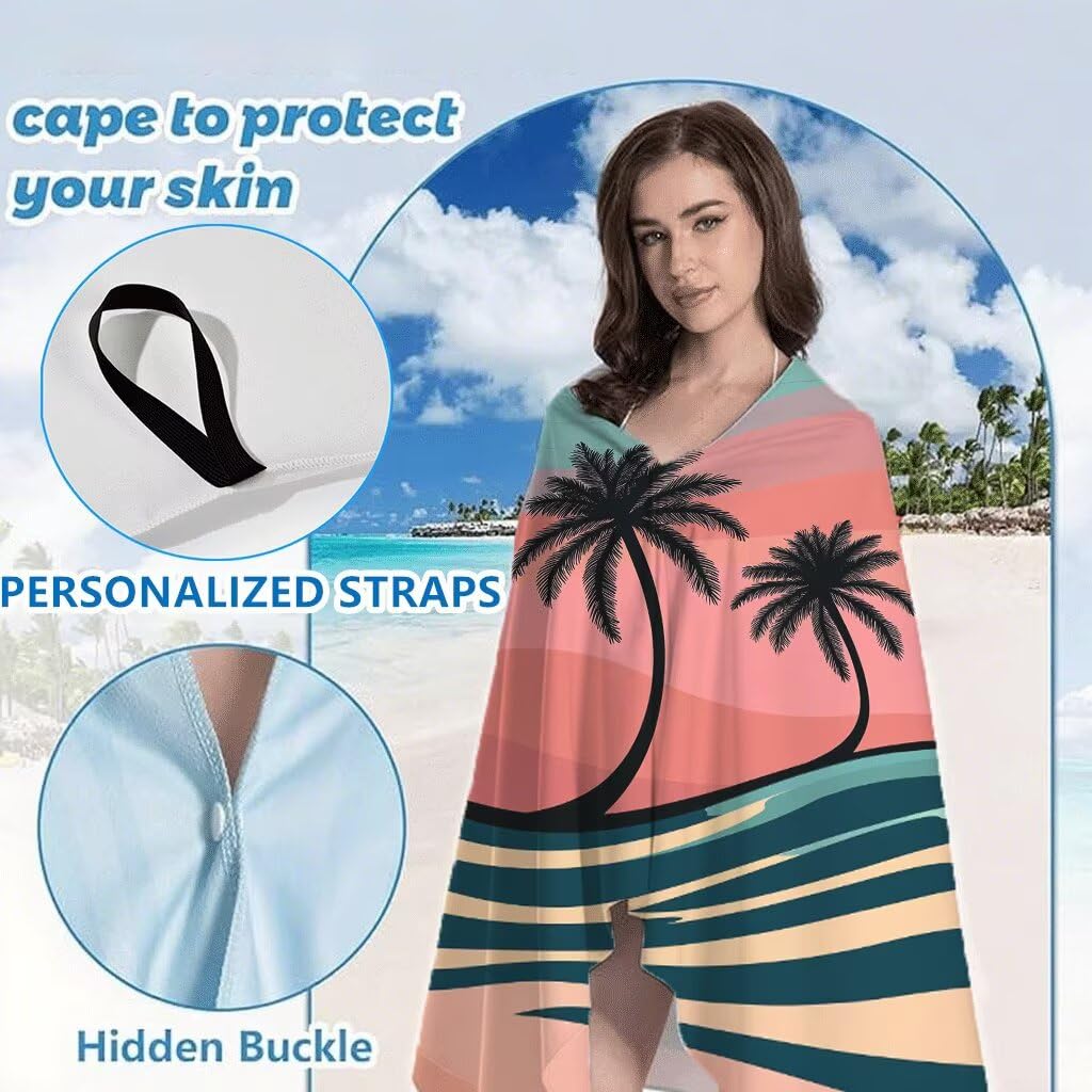 Mikrofaser Strandtuch 90x180cm, Sonnenuntergang Strandtuch Kokosnusshain 2er Set, Saunahandtuch Stranddecke Sandfrei Saugfähig Schnelltrocknendes Leichtes Sporthandtuch für Pool Strand Yoga, Model638