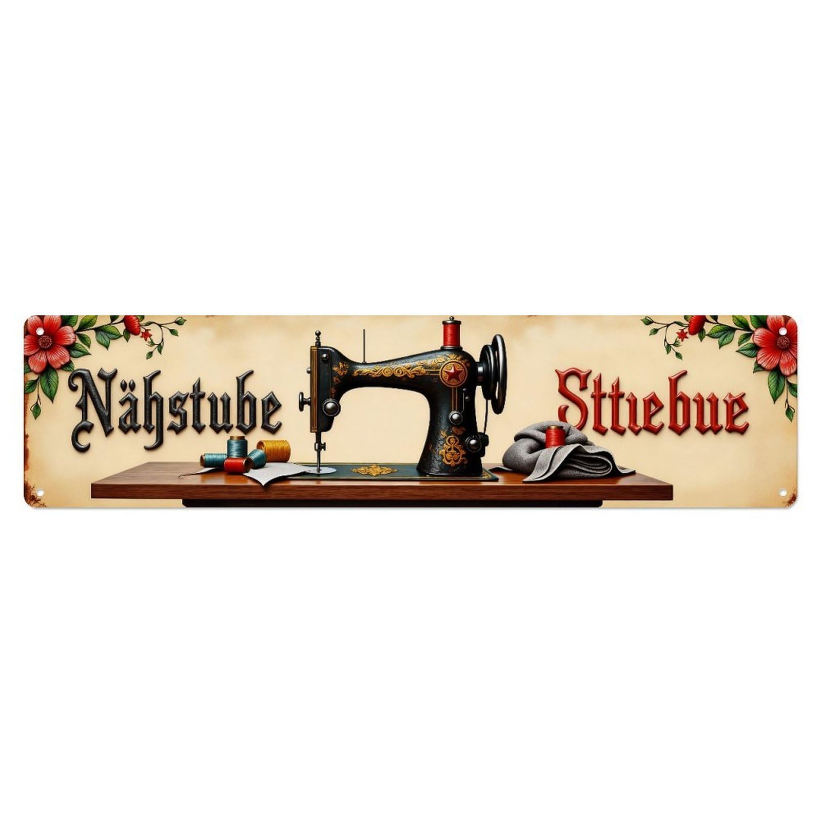 Floral Pattern Sewing Machine Vintage Style Metal Tin Sign Plaque