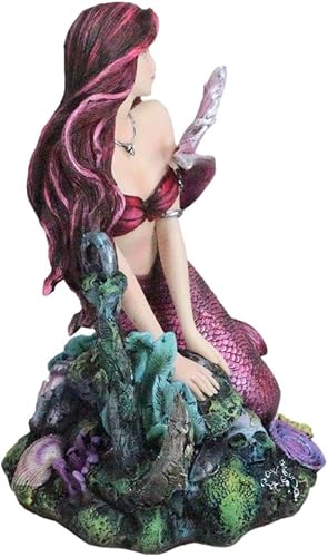 Miniatura 3 de Ebros Gift Sirena seductora sirena sentada por el ancla de barco hundido prohibido y cráneo océano estatua del cementerio náutico sirenas de los