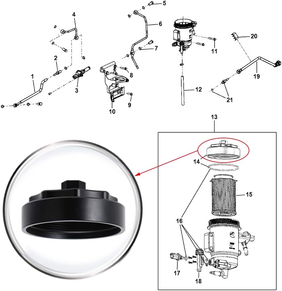 PTNHZ Aluminum 68065612AA Fuel Filter Canister Housing Cover Cap Relacement For 10-on Dodge Ram 2500 3500 4500 5500 6.7L Cummins Truck Diesel Engine (Black)