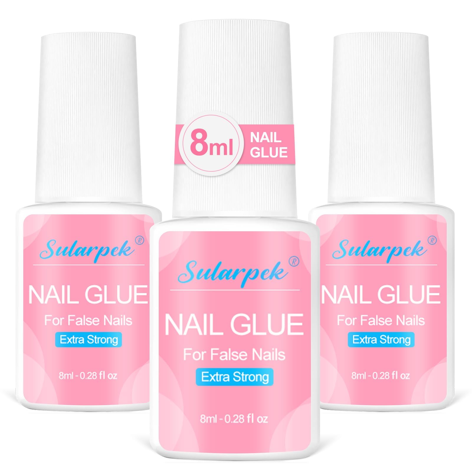 Nail Glue, 3 Pcs Extra Strong, 8 ML for False Nails