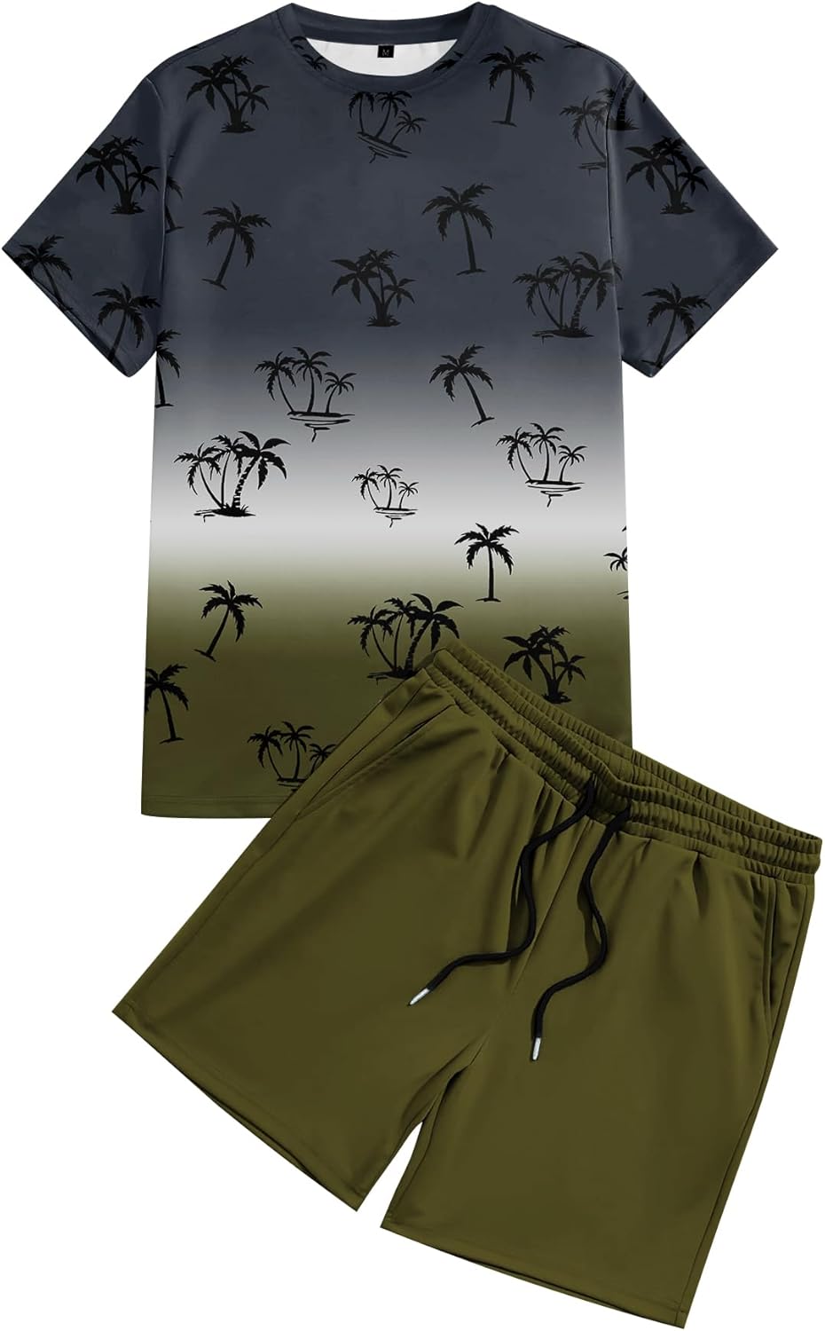 LecGee Men's 2 Piece Short Sleeve Tracksuit Tropical Graphic T Shirt Hawaiian Tee Solid Shorts Set Summer Casual Outfits - Image 4