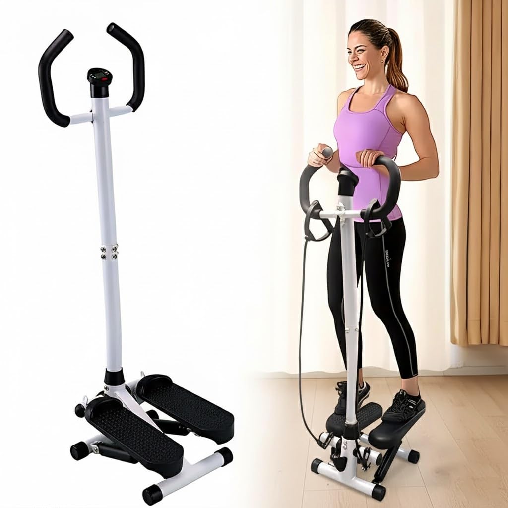 taithi twist stepper machine for exercise at home with adjustable handlebar and lcd monitor, 150 kg (330 lbs) heavy duty mini stair climber with resistance bands for full body cardio workout