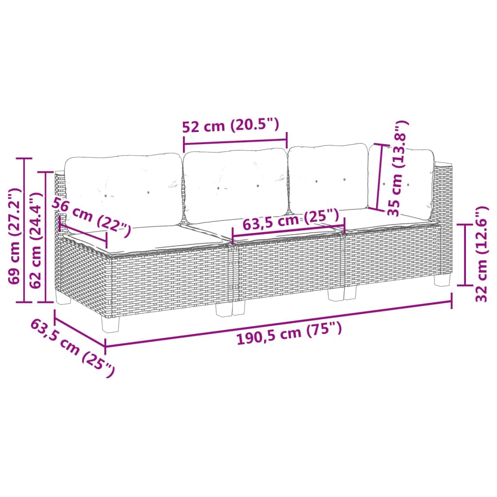vidaXL Divano da Giardino con Cuscini a 3 Posti Beige in Polyrattan, Seduta da Giardino 3 Posti