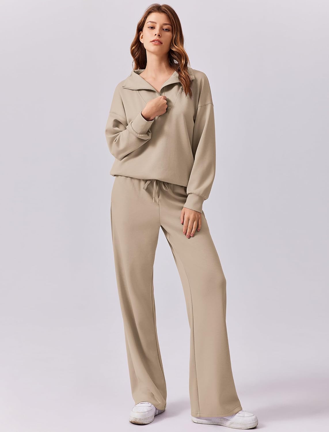 PINSPARK 2 Piece Sets for Women 2025 Fall Outfits Sweatsuit Loose Fit Sweatshirt Wide Leg Sweatpants Matching Set Tracksuit - Image 2