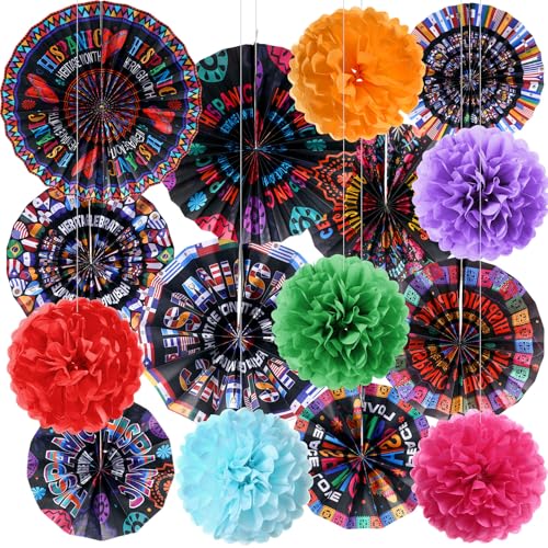 Image of Outus 21 Pcs Spanish Classroom Decorations Spanish Hanging Fans Latin American Paper Fans National Hispanic Heritage Month Hanging Decor Bulletin Board Classroom Decor for Ceiling Wall Home