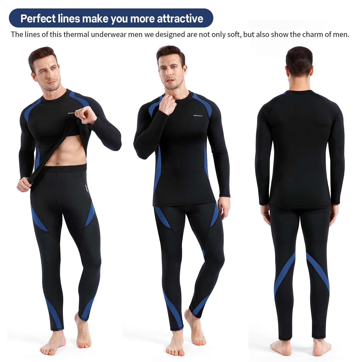 BENNALD Biancheria Intima Termica Uomo Biancheria Funzionale Uomo con Funzione Quick Dry Sportiva Set di Biancheria