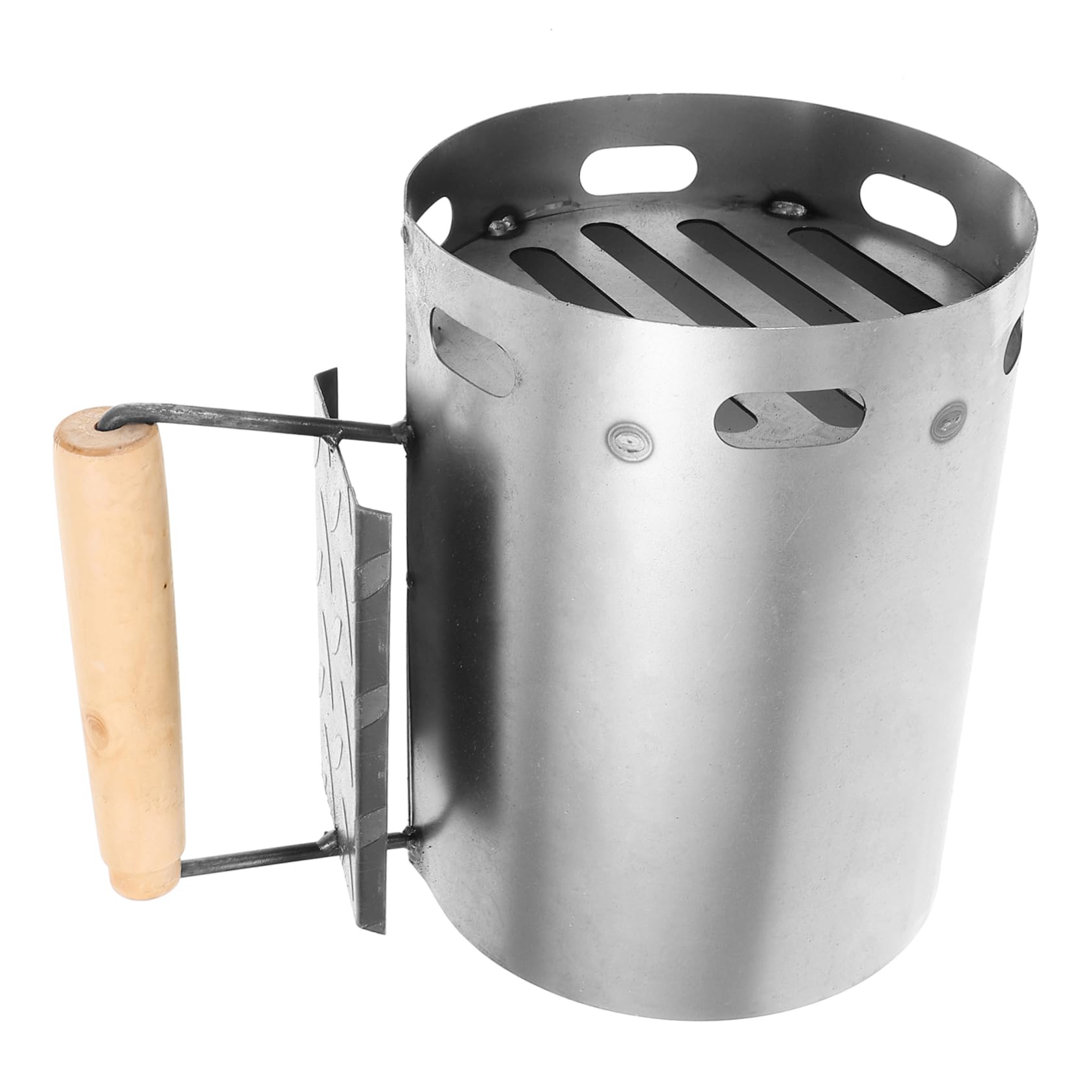 BESPORTBLE Encendedor de Carbón para Chimenea de Barbacoa de Camping | Acabado Plata, Hierro y Mango de Madera, Gran Circulación de Aire, Uso Exterior y Brasero