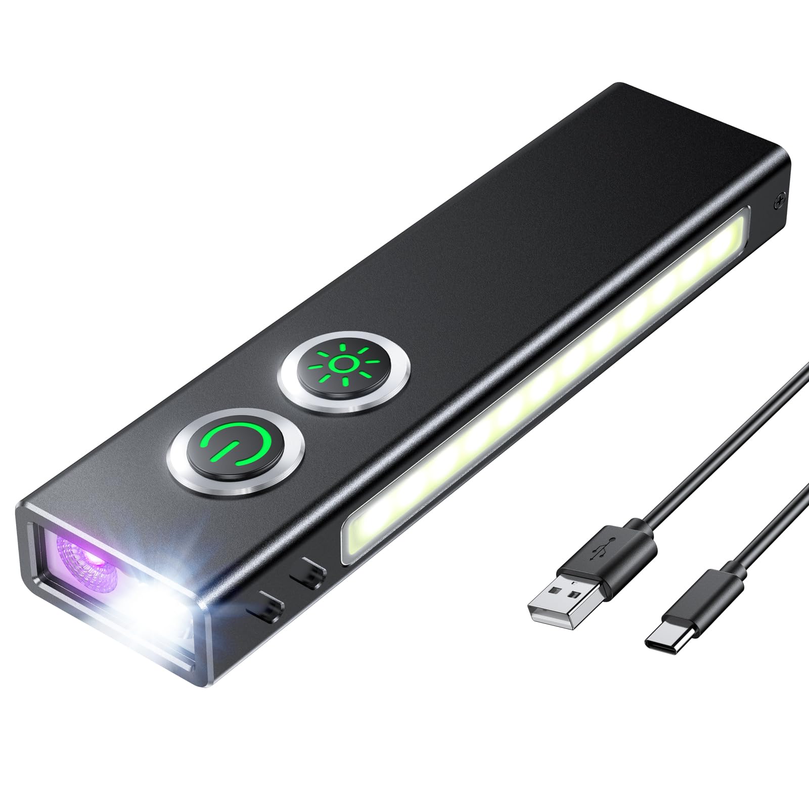 Babacom 1300LM Torch Rechargeable with UV Light & Red Side Light, 7 Modes Pocket Camping Torch, Aluminium Alloy, 1.5m Drop Proof & IP44 Waterproof, Magnetic/Clip Flashlight for Outdoor/Emergency/Work