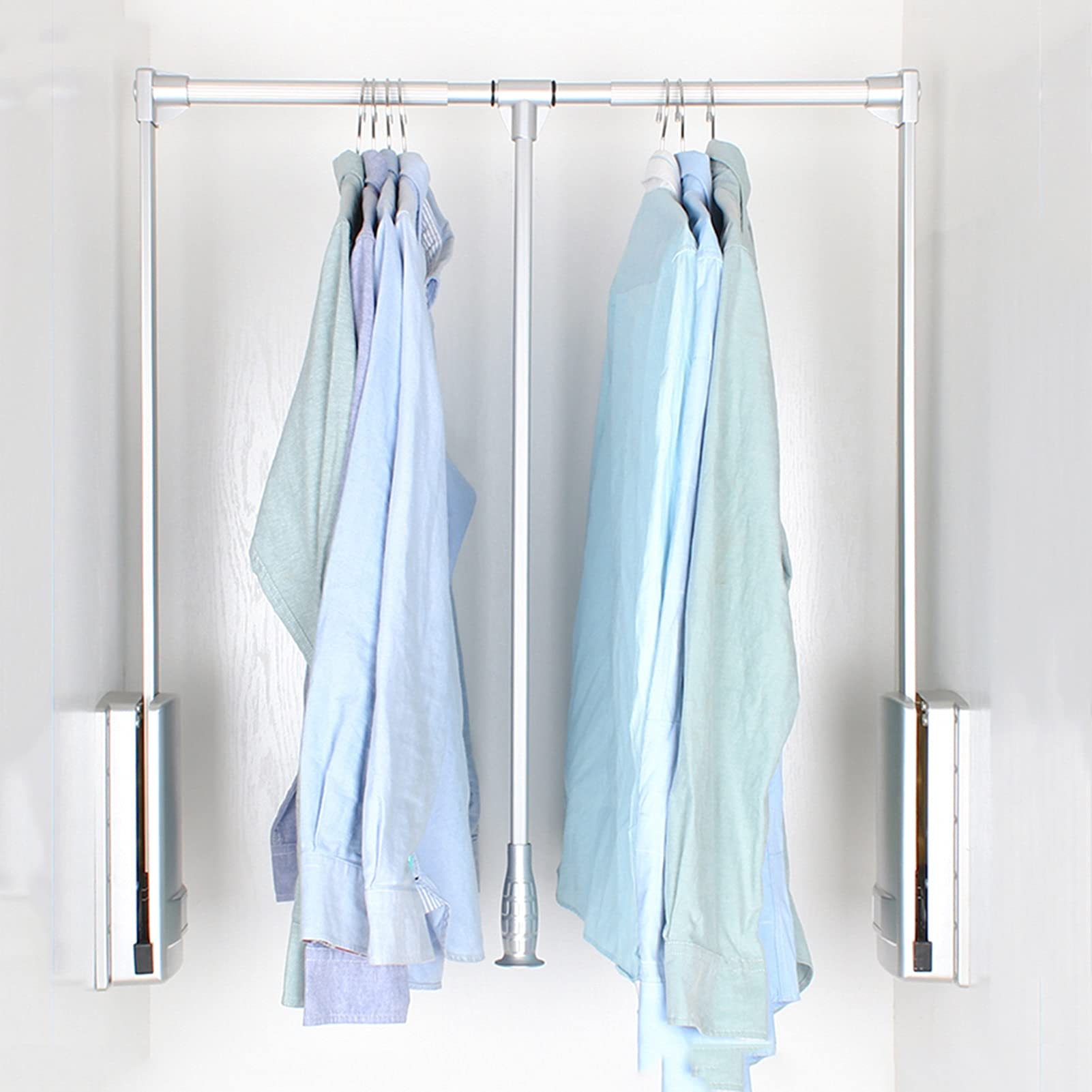 HTTGDGDH Collapsible Pull Down Closet Rod - Adjustable Wardrobe Lift Rail Organizer, Space-Saving Clothes Hanger For Dorms, Wall-Mounted Storage System, Heavy-Duty Clothing Rack.,B-83-115cm