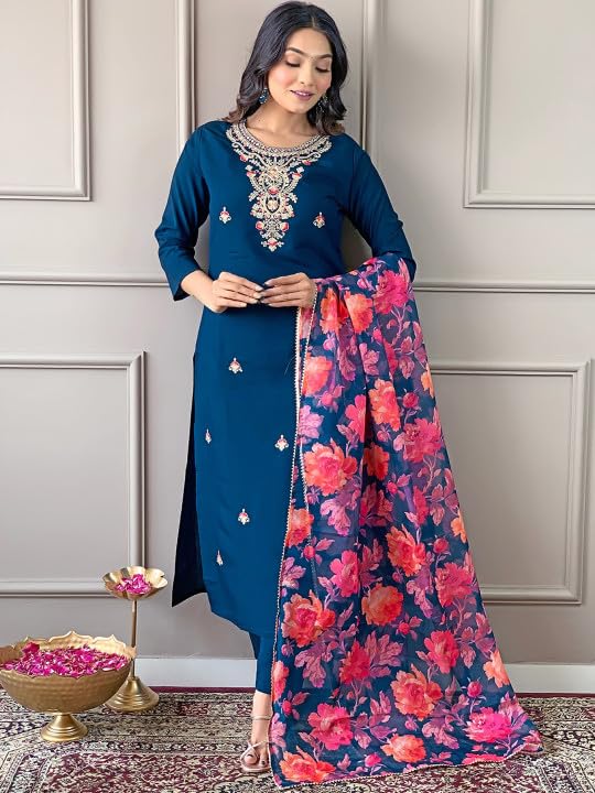 Rutsh Fashion Women's Embroidered Straight Kurti Set with Dupatta |Jiya 45-picture-13