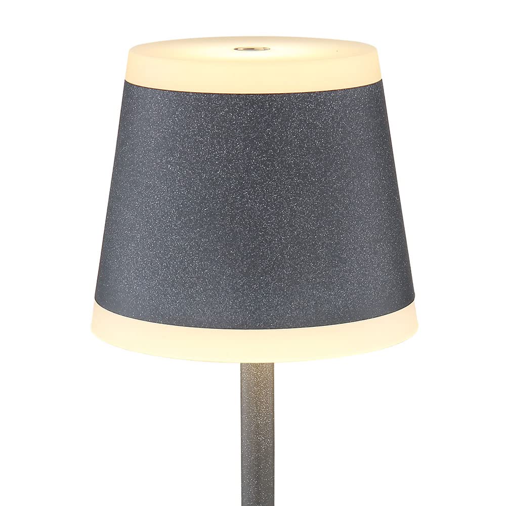 LED Tischlampe Akku Tischleuchte Tischlampe kabellos mit Touchdimmer, IP54 Wetterfest dimmbar, Metall grau opal, 1x LED 4W 220Lm 3000K, DxH 11x38,5cm